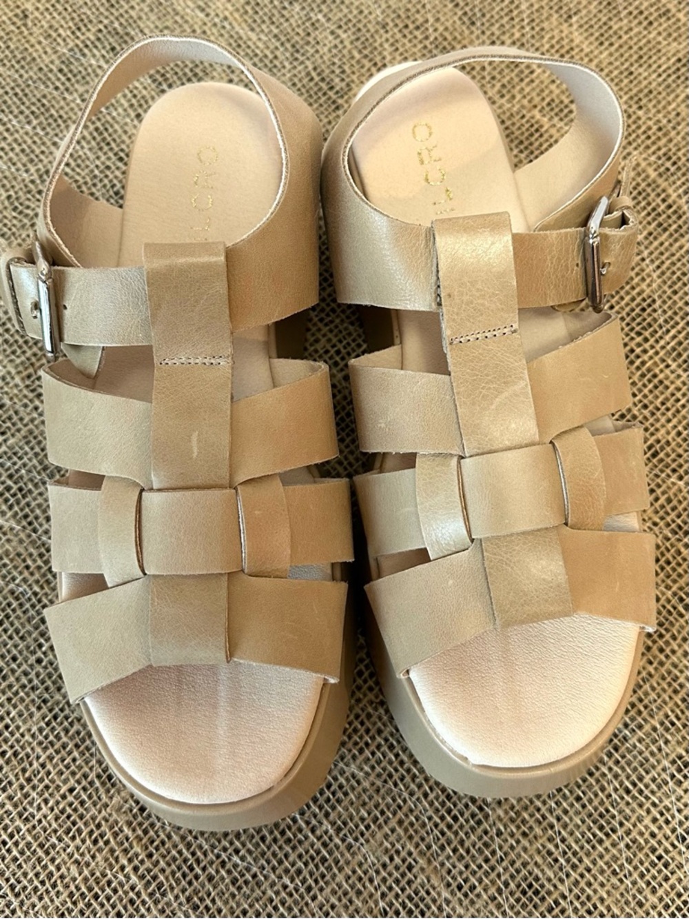 Pilcro Anthropology Platform Fisherman Beige Tan Sandals Natural Leather Shoes